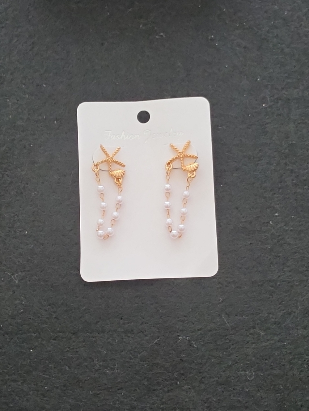 Fashion Jewelry Gold Starfish Drop Earrings with White Pearls